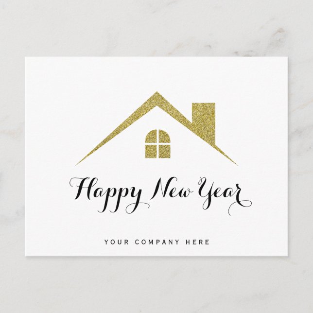 Gold Glitter Happy New Year Real Estate Postcard (Front)