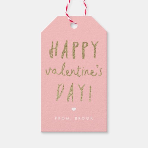 Gold Glitter Happy Valentines Day Gift Tags