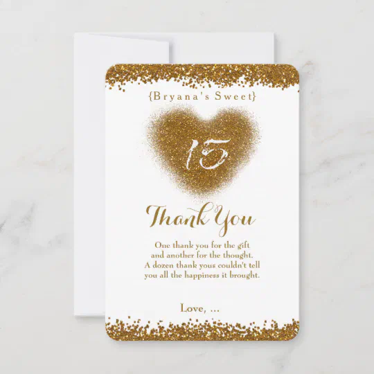 Glitter Heart Personalised Handmade Wedding Thank You Cards & Matching Envelopes 