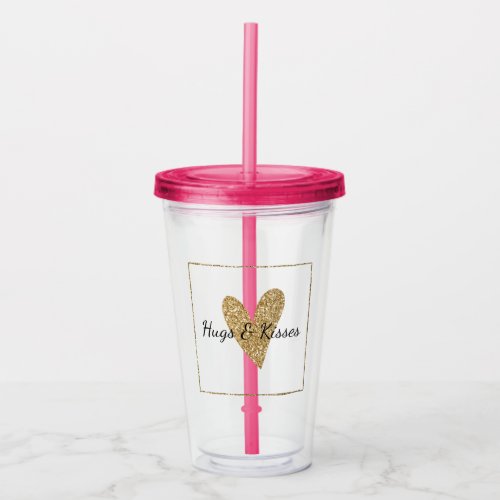 Gold Glitter Heart Acrylic Tumbler