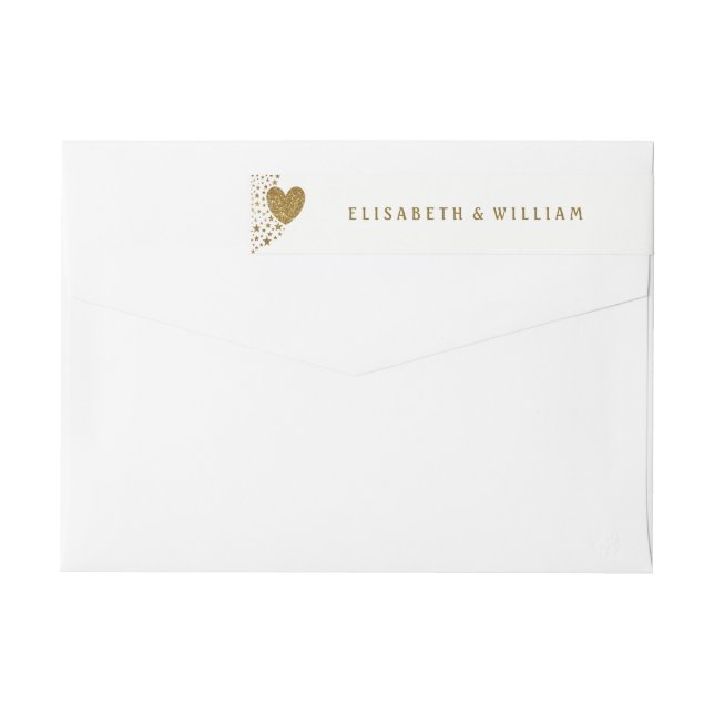 Gold Glitter Heart and Stars Wedding Wrap Around Label (Back)