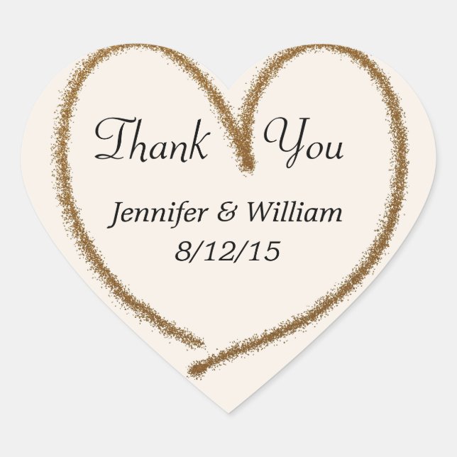 Gold Glitter Heart Custom Wedding Favor Sticker (Front)