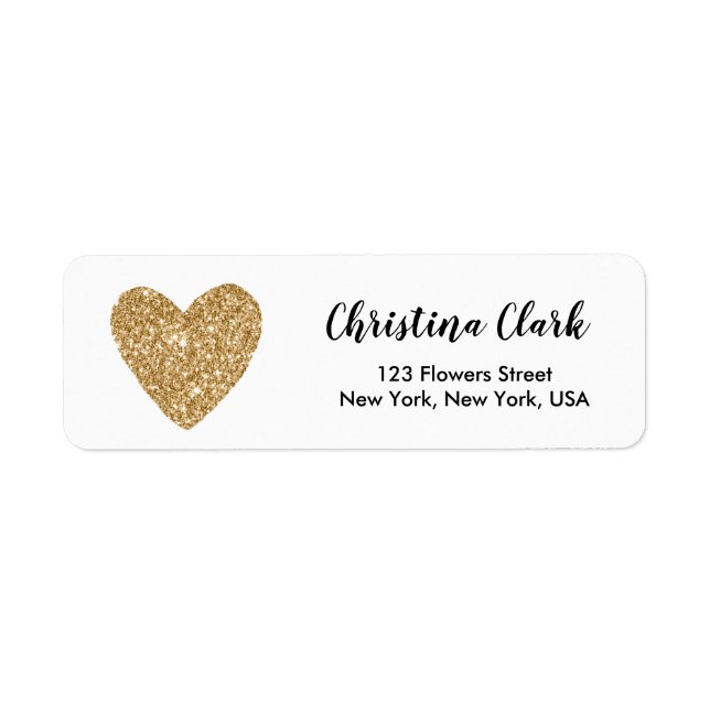Gold Glitter Heart Cute Personalized Custom Label (Front)