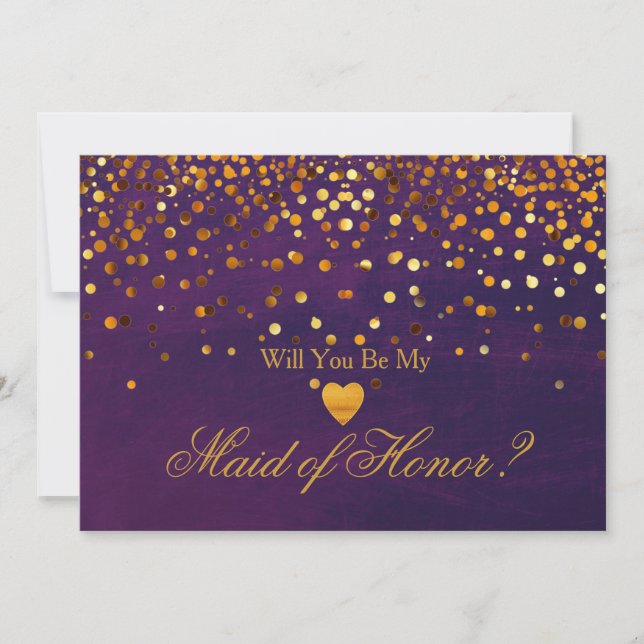 Gold Glitter Heart Faux maid of honor Invitation (Front)