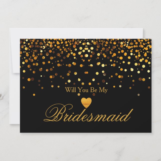 Gold Glitter Heart Faux Will you be my Bridesmaid Invitation (Front)