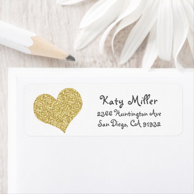 Gold Glitter Heart Girls Address Label (Insitu)