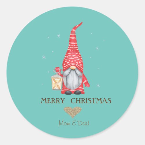 Gold Glitter Heart Gnome Snowflakes Classic Round Sticker