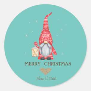 Gold Glitter Heart, Gnome Snowflakes Classic Round Sticker