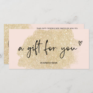 gold glitter heart logo pink gift certificate