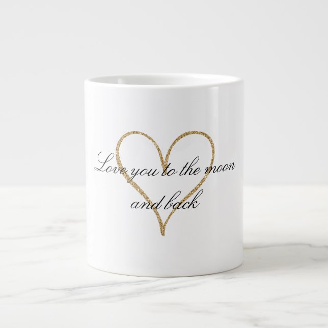 Gold Glitter Heart Love Giant Coffee Mug (Front)