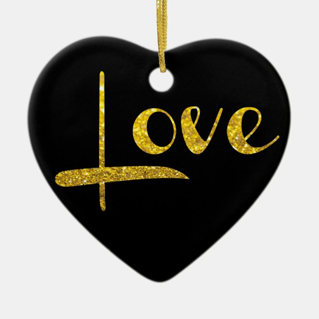 *~* Gold Glitter Heart Love Ornament (Front)