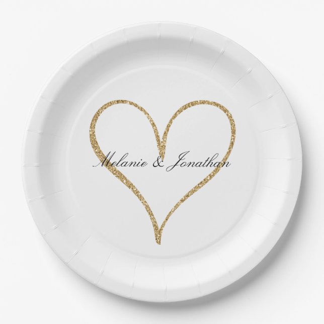 Gold Glitter Heart Paper Plates (Front)