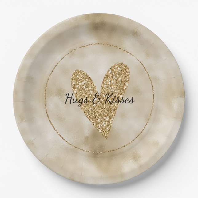 Gold Glitter Heart Paper Plates (Front)
