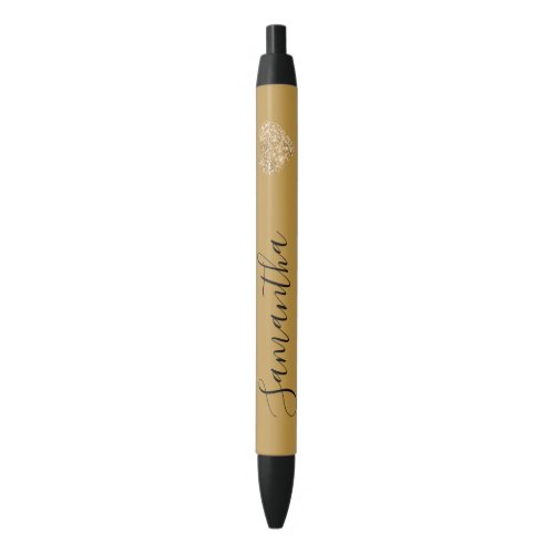 Gold Glitter Heart Personalized Name Black Ink Pen