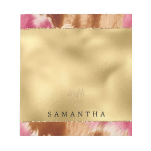 Gold Glitter Heart Pink Cowhide Western Cowgirl Notepad