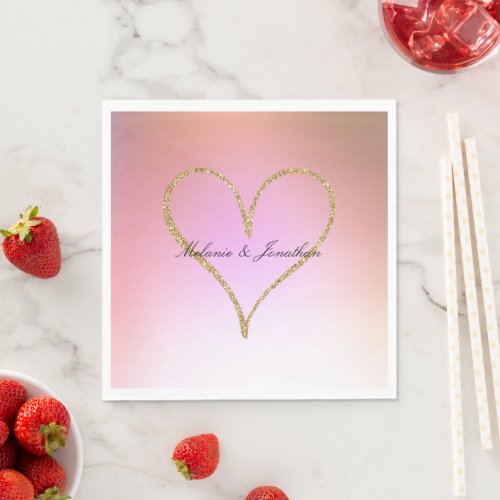 Gold Glitter Heart Pink Ombre Napkins