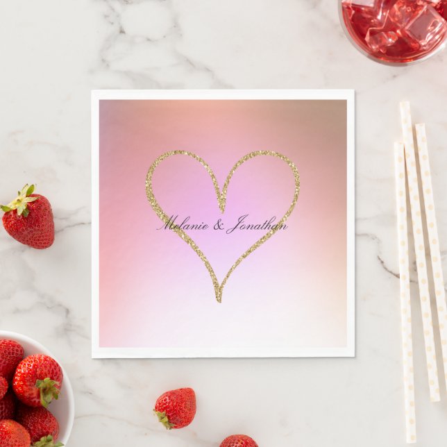 Gold Glitter Heart Pink Ombre Napkins (Insitu)