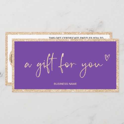 Gold glitter heart purple logo gift certificate