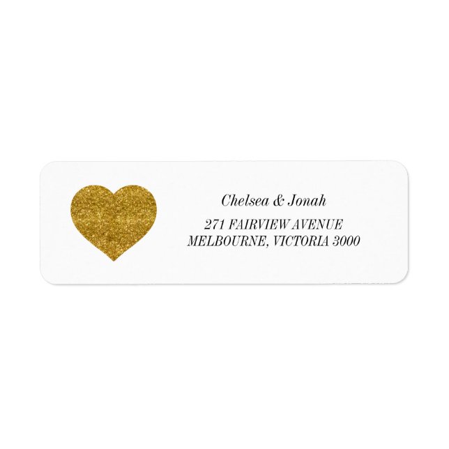 Gold Glitter Heart Return Address Label (Front)