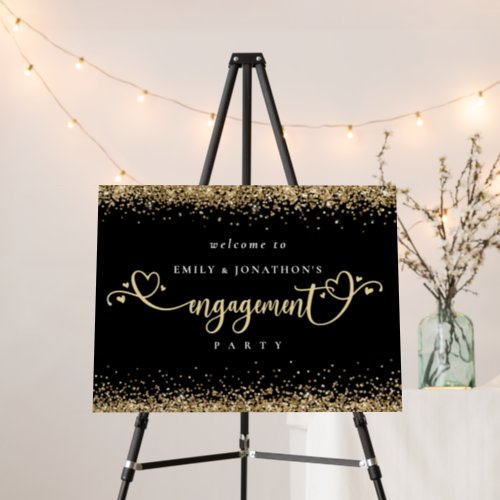 Gold Glitter Heart Script Welcome Engagement Black Foam Board