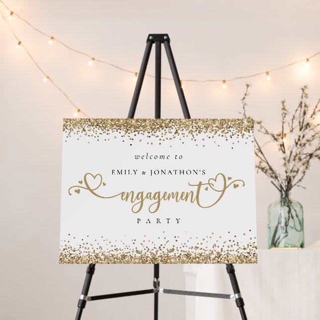 Gold Glitter Heart Script Welcome to Engagement Foam Board (In Situ (Stand))
