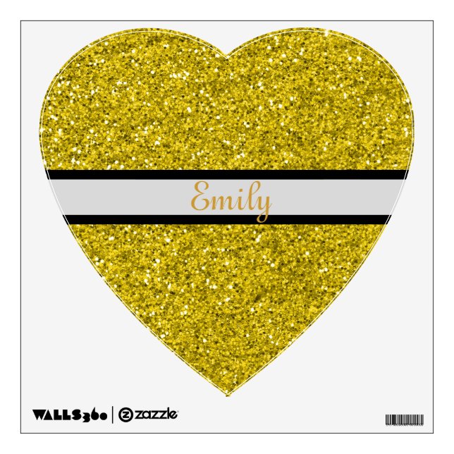 Gold Glitter Heart Shape Personalized Wall Decal (Front)
