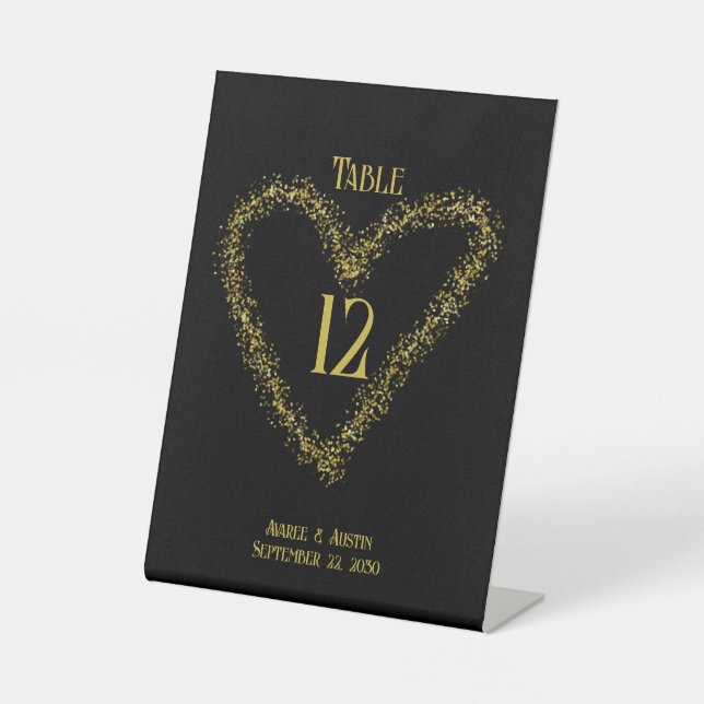 Gold Glitter Heart Shape Tabletop Pedestal Sign (Front)