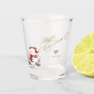Gold Glitter Heart Snowman Shot Glass