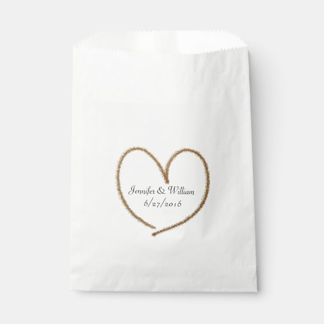 Gold Glitter Heart Wedding Favor Bag (Front)