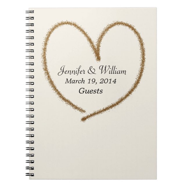 Gold Glitter Heart Wedding Guest Sign In Notebook (Front)