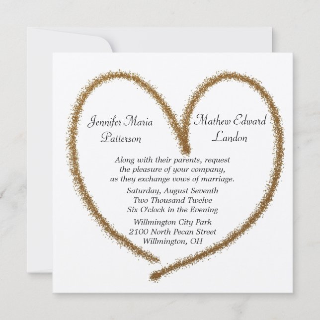 Gold Glitter Heart Wedding Invitation (Front)