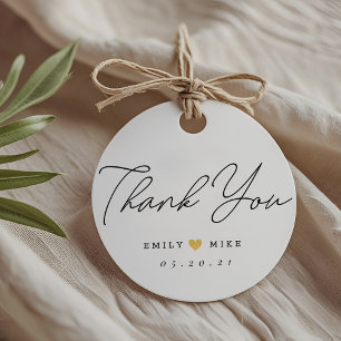 Gold Glitter Heart Wedding Thank You Round Favor Tags