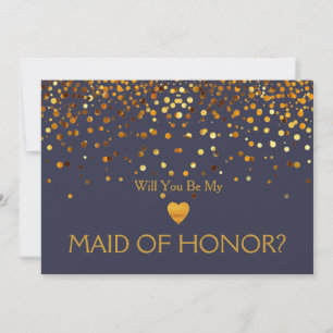 Gold Glitter Heart Will you be my MAID OF HONOR Invitation