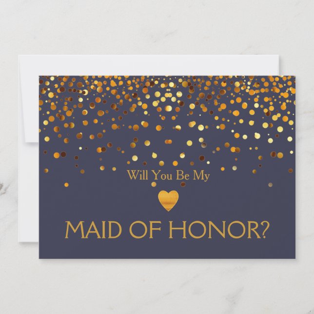 Gold Glitter Heart Will you be my MAID OF HONOR Invitation (Front)