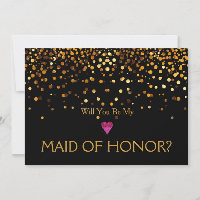 Gold Glitter Heart Will you be my MAID OF HONOR Invitation (Front)