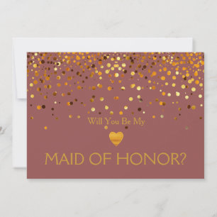 Gold Glitter Heart Will you be my MAID OF HONOR Invitation