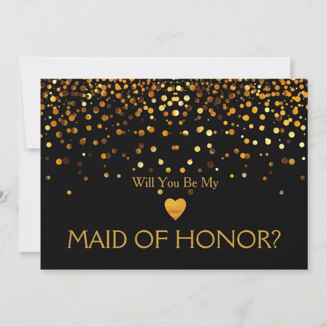 Gold Glitter Heart Will you be my MAID OF HONOR Invitation (Front)