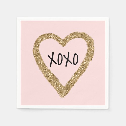 Gold Glitter Heart XOXO Napkins