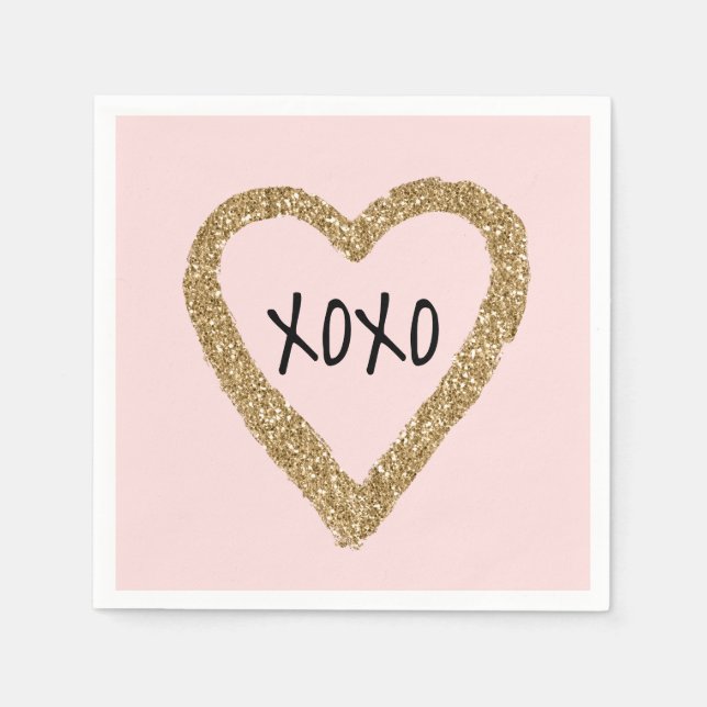 Gold Glitter Heart XOXO Napkins (Front)