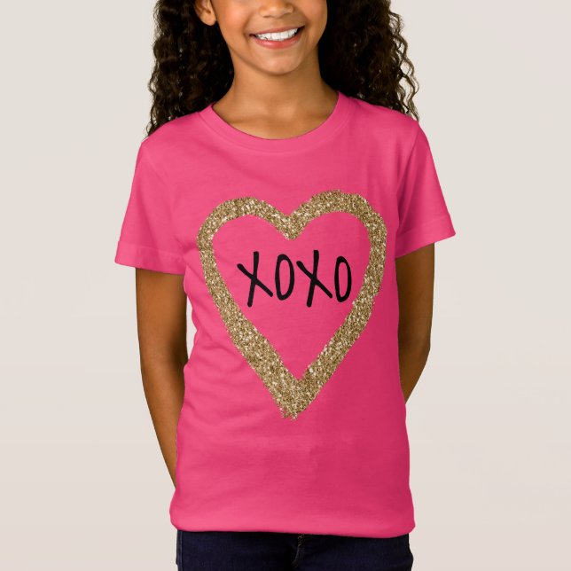 Gold Glitter Heart XOXO T-Shirt (Front)