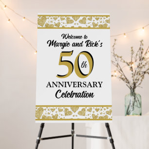 Gold Glitter Hearts 50th Anniversary Poster