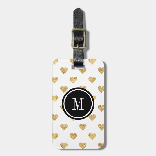 Gold glitter hearts luggage tag (Front Vertical)