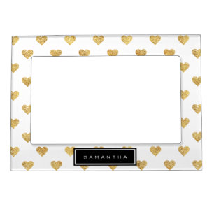 Gold glitter hearts magnetic photo frame