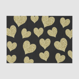 Gold Glitter Hearts on Black Tissue Paper