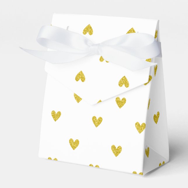 Gold Glitter Hearts Pattern Favor Boxes (Front Side)