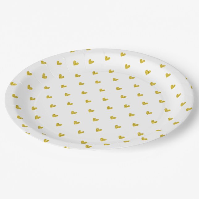 Gold Glitter Hearts Pattern Paper Plates (Angled)