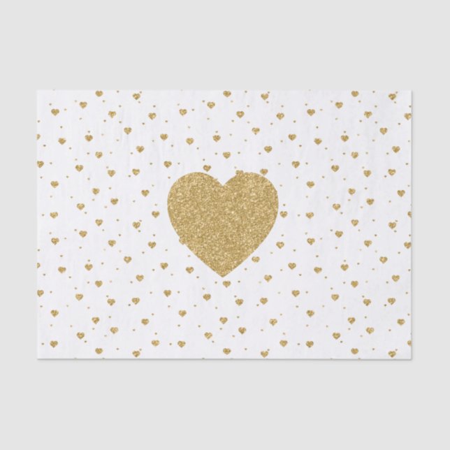 Gold Glitter Hearts Pattern Tissue Paper (Front)