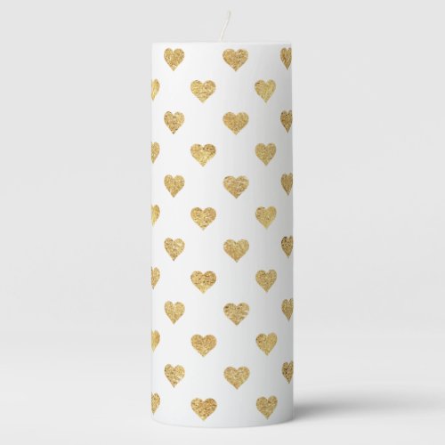 Gold glitter hearts pillar candle