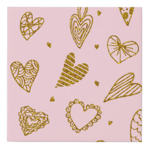 Gold glitter hearts: pink background pattern faux canvas print