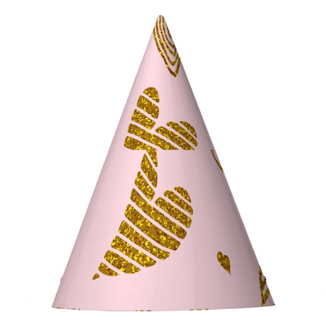 Gold glitter hearts: pink background pattern party hat (Front)